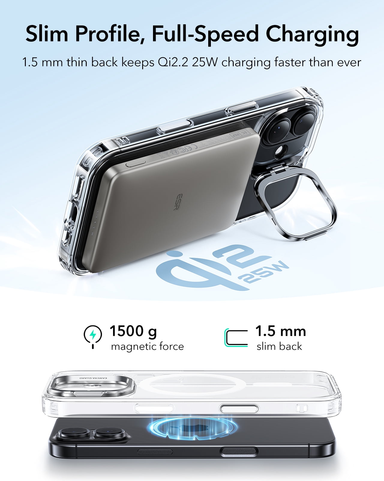 ESR Magnetic Case with Stash Stand Compatible with iPhone 17, Military-Grade Drop Protection & Camera Control Cover, MagSafe Compatible Scratch-Resistant, Clear