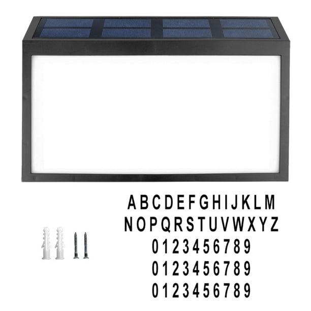Señal de dirección solar para patio, luz solar de número de casa, resistente al agua, señal de números de dirección de montaje en pared, encendido/apagado automático y letras y números personalizados