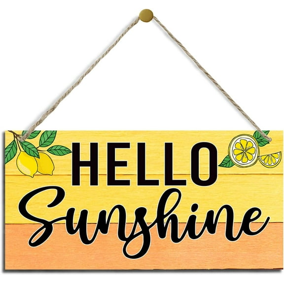 Hello Sunshine Sign, Lemon Decor Rustic Door Hanger, Summer Decor Art, Farmhouse Decor for Front Door, Home Wall Decor, Kitchen Decor, Cafe Shop Decor 5x10 Inch