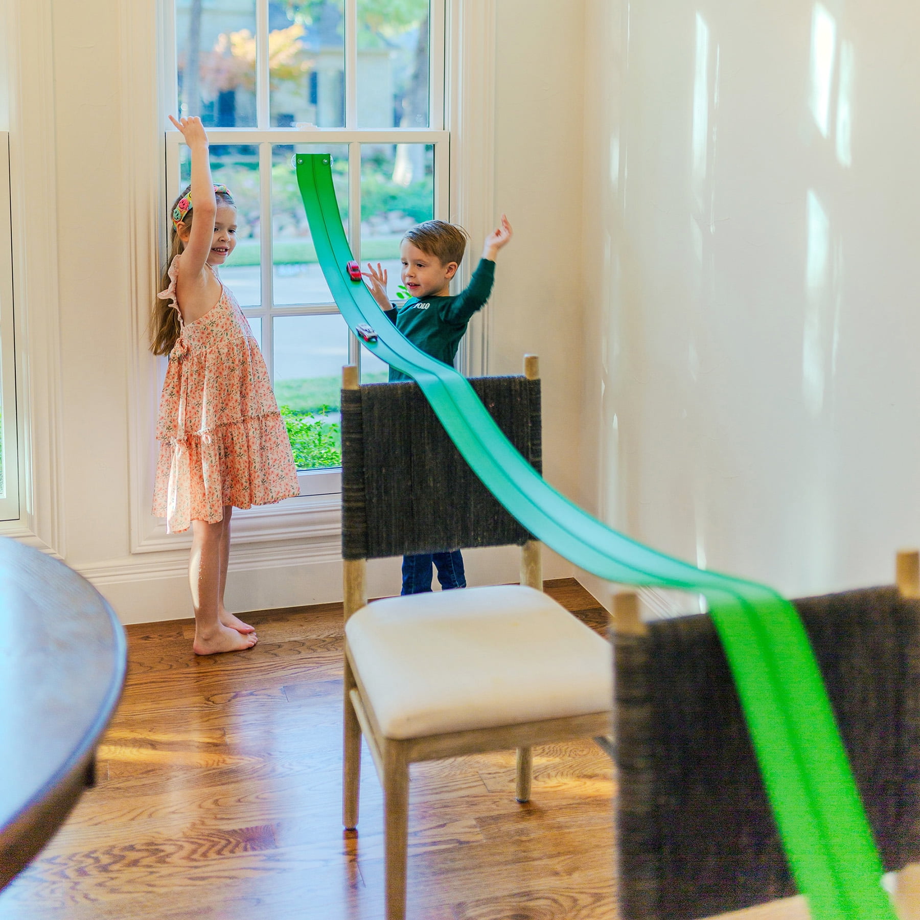 Valchemist FlexTrack 5000 Green Flexible Race Car Track for Kids Toy with Suction Cups Compatible with Hot Wheels and Diecast 1/64th Cars and More 15 Feet Long Rolls Up Portable Racetrack