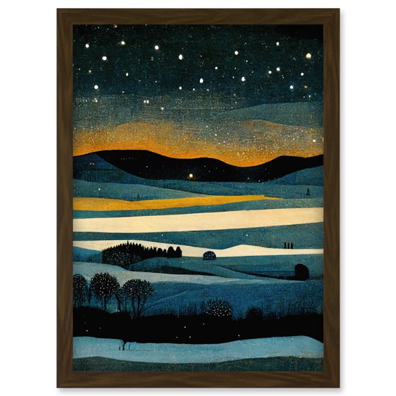 Star Filled Twilight Landscape Painting Artwork Framed Wall Art Print A4