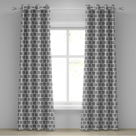 Ambesonne Abstract Grommet Curtain, Retro Dotted Squares, 50" x 72", Black and Coconut