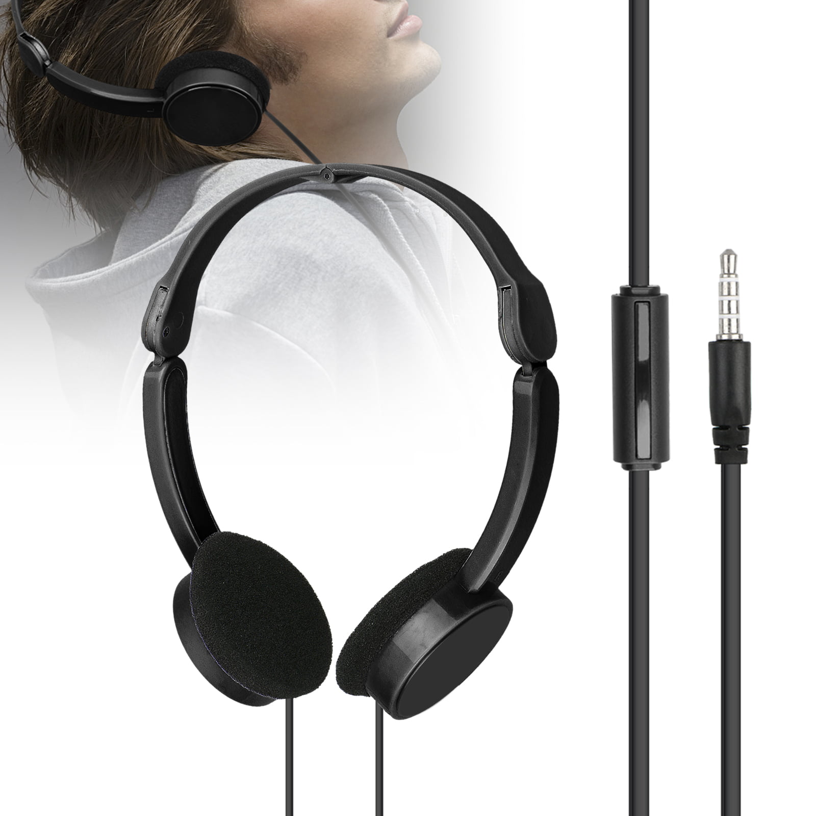 3.5mm Plug Retractable Foldable Stereo Bass Earphone Headphones Headset Adjustable Headband with Mic for Smart Phones, Tablets, Laptop