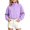 thumbnail image 5 of AKOEE Girls' Crop Sweatshirts Half Zip Plain Pullover Cotton Long Sleeve 5-16Y Sports Casual Loose Fall Tops (9-10 Years, Purple), 5 of 7
