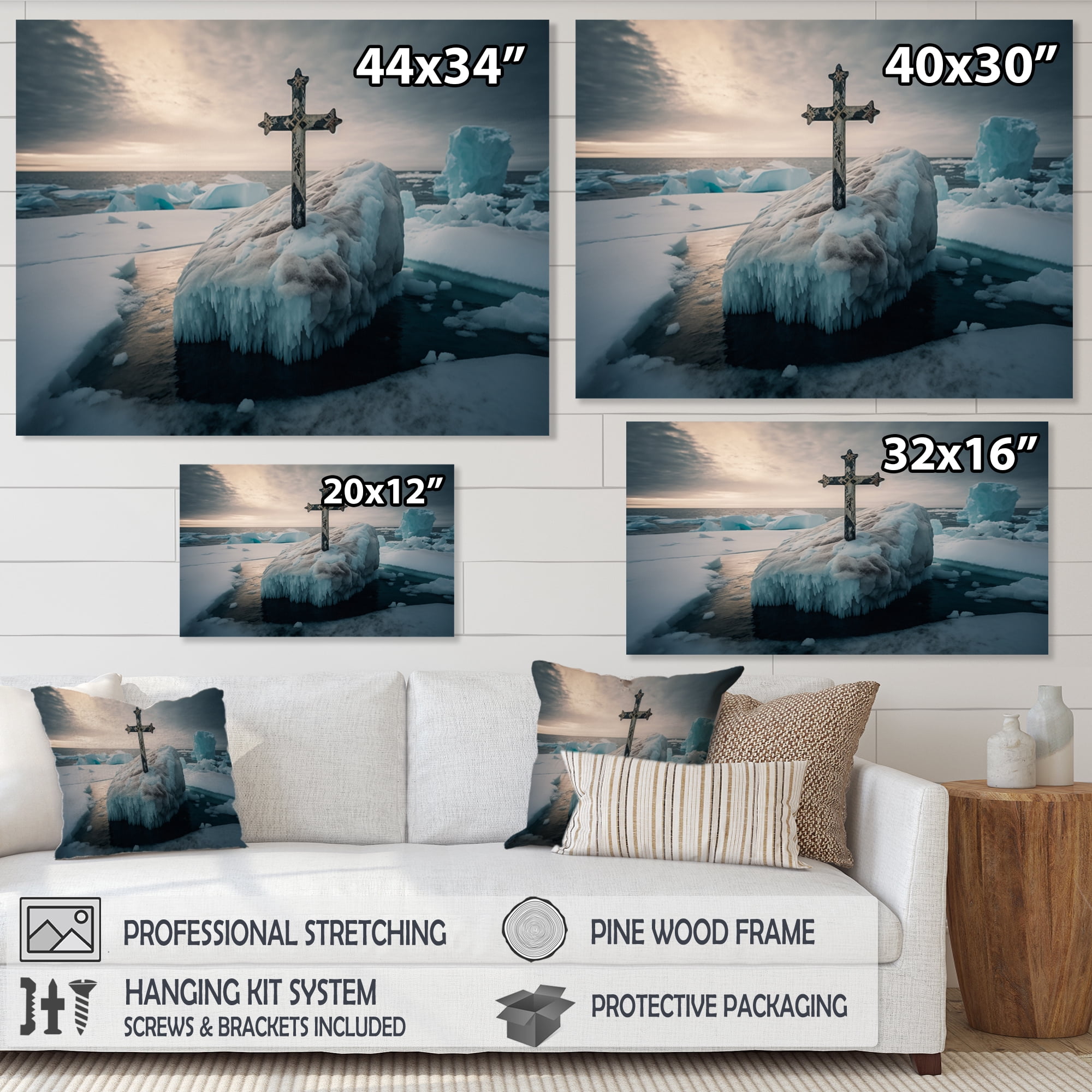 Designart Religious Cross In The Arctic Ocean II Canvas Wall Art