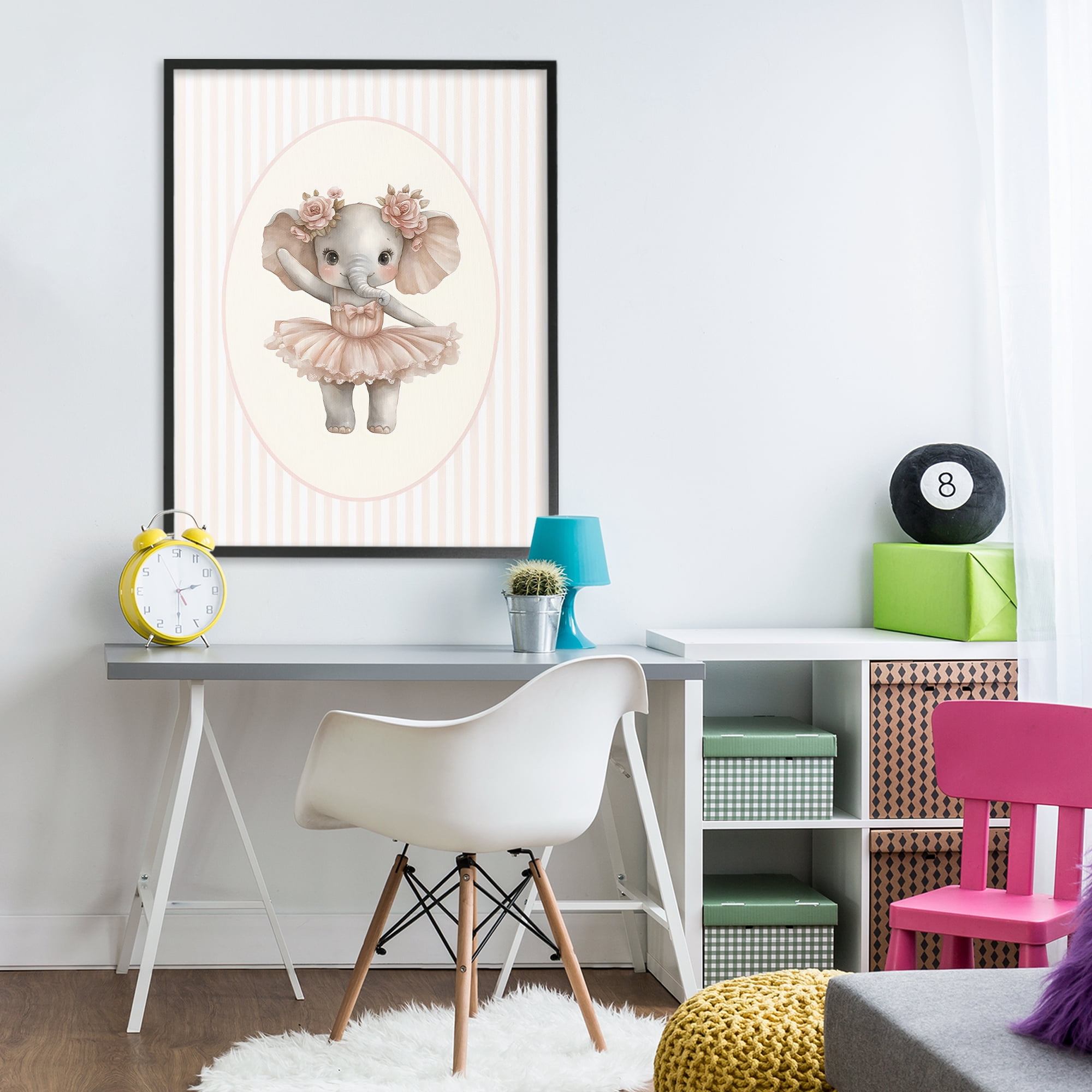 Stupell Industries Nursery Ballerina Elephant Striped Black Framed Giclee Art, design by LSR Design Studio