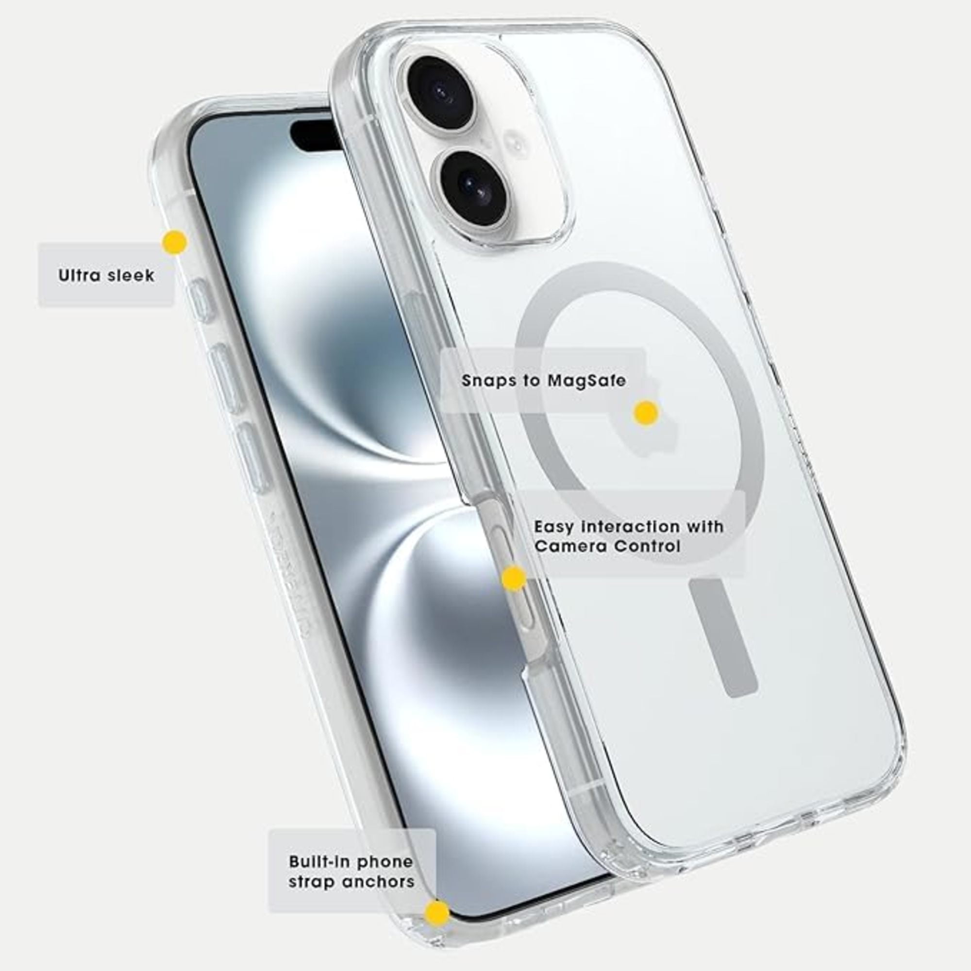 OtterBox iPhone 16 - Symmetry MagSafe Case - Ultra-Slim - Raised Edges Protect Camera & Screen - Clear