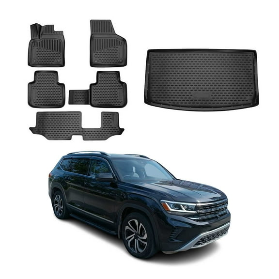 2018-2026 VW Atlas Floor Mats & Cargo Liner Full Set All Weather 3rd Row Behind Black