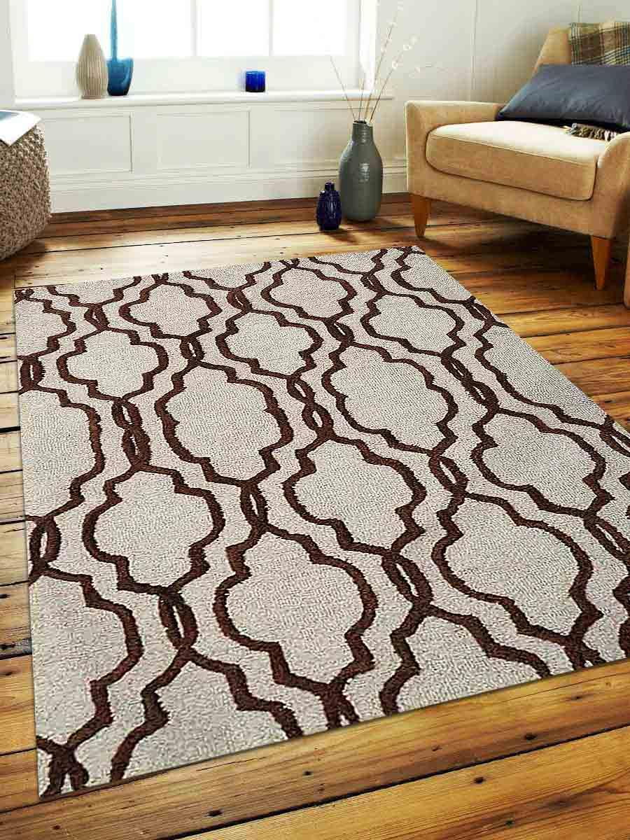 Rugsotic Carpets Hand Tufted Wool 4'x6' Area Rug Geometric Beige Brown