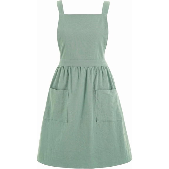 Cotton Linen Pinafore Apron Dress for Women with Pockets Cute Art Chef Aprons for Kitchen Baking Gardening Painting