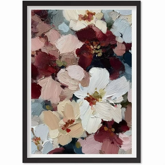 Moody Abstract Flower Garden Print | Burgundy & Blue Floral Wall Art | Statement, Matte Canvas Stretched, Posters for Room Bedroom Living Room Bathroom Wall Decor, Posters & Art Prints, Gift.