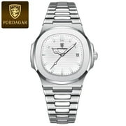 Poedagar luxury man wristwatch business stainless steel quartz men watch waterproof luminous date Square men's watches clock box