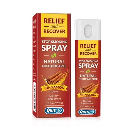 QuitGo Relief and Recover Spray to Stop Smoking, Stop Vaping and Quit Nicotine, Cinnamon Flavor, 1Ct