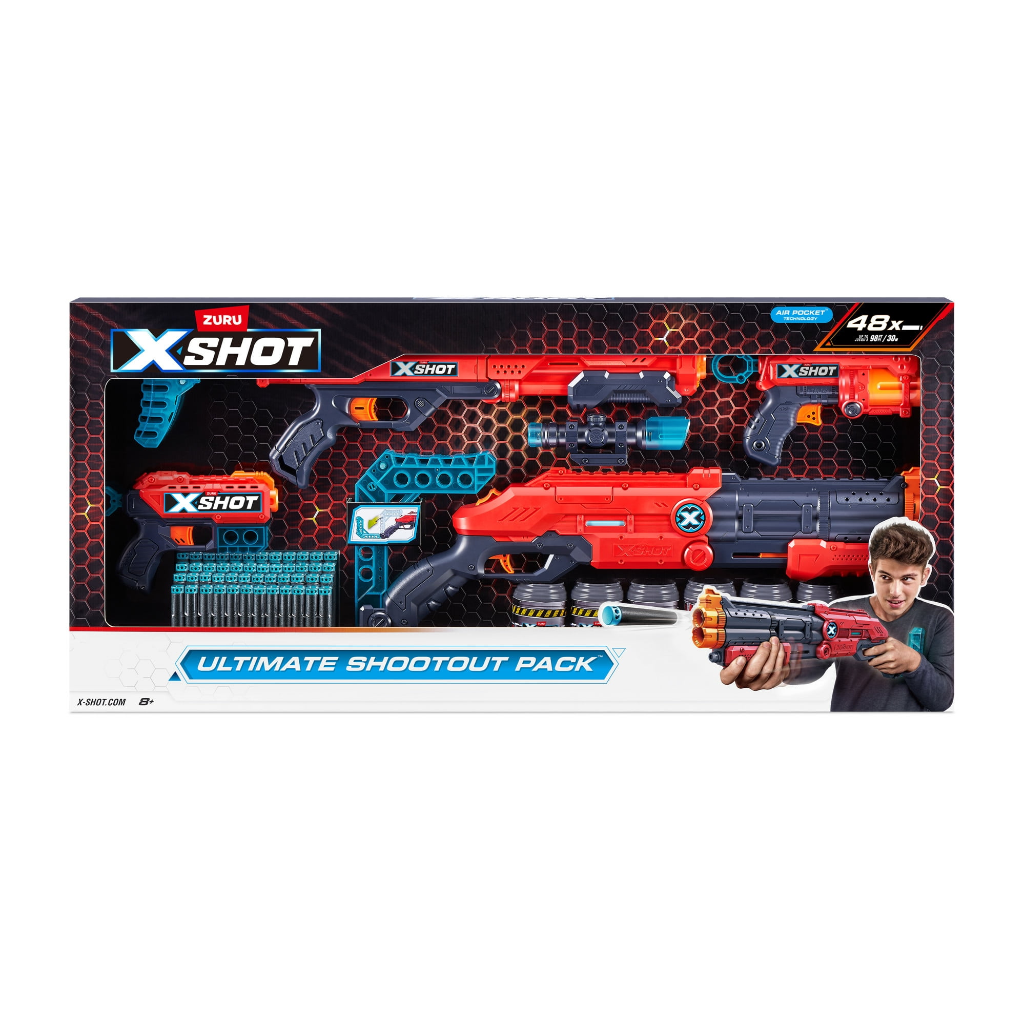 XSHOT Excel Ultimate Shootout Pack (4 Blasters 48 Darts, 6 Cans