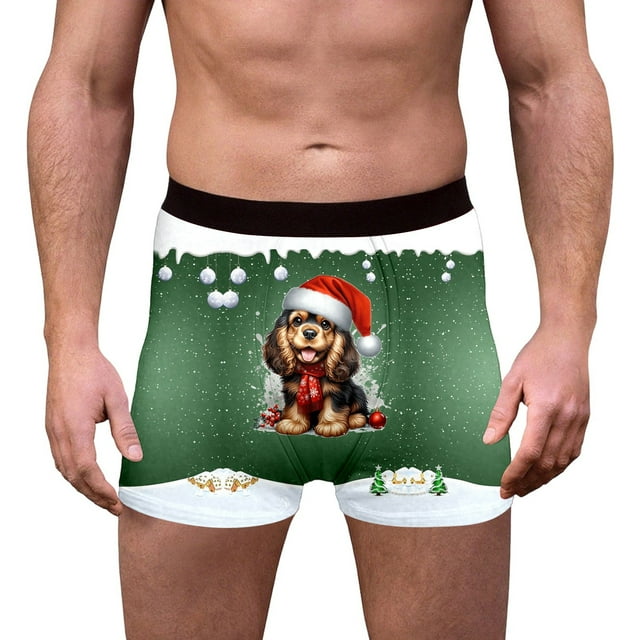 Festive Reindeer Snowflake Print Underwear Soft Breathable Briefs Comfortable Stretch Fit Holiday For Men Briefs Underwear 10 Brain Darling for Men Pack 34 White S