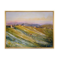 Designart 'Vineyard At Morning In Tuscany Italy' Country Framed Canvas Wall Art Print