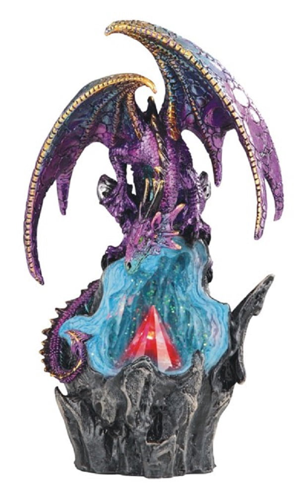 Purple Dragon Guarding LED Light up Crystal Medieval Fantasy Figurine  Statue New