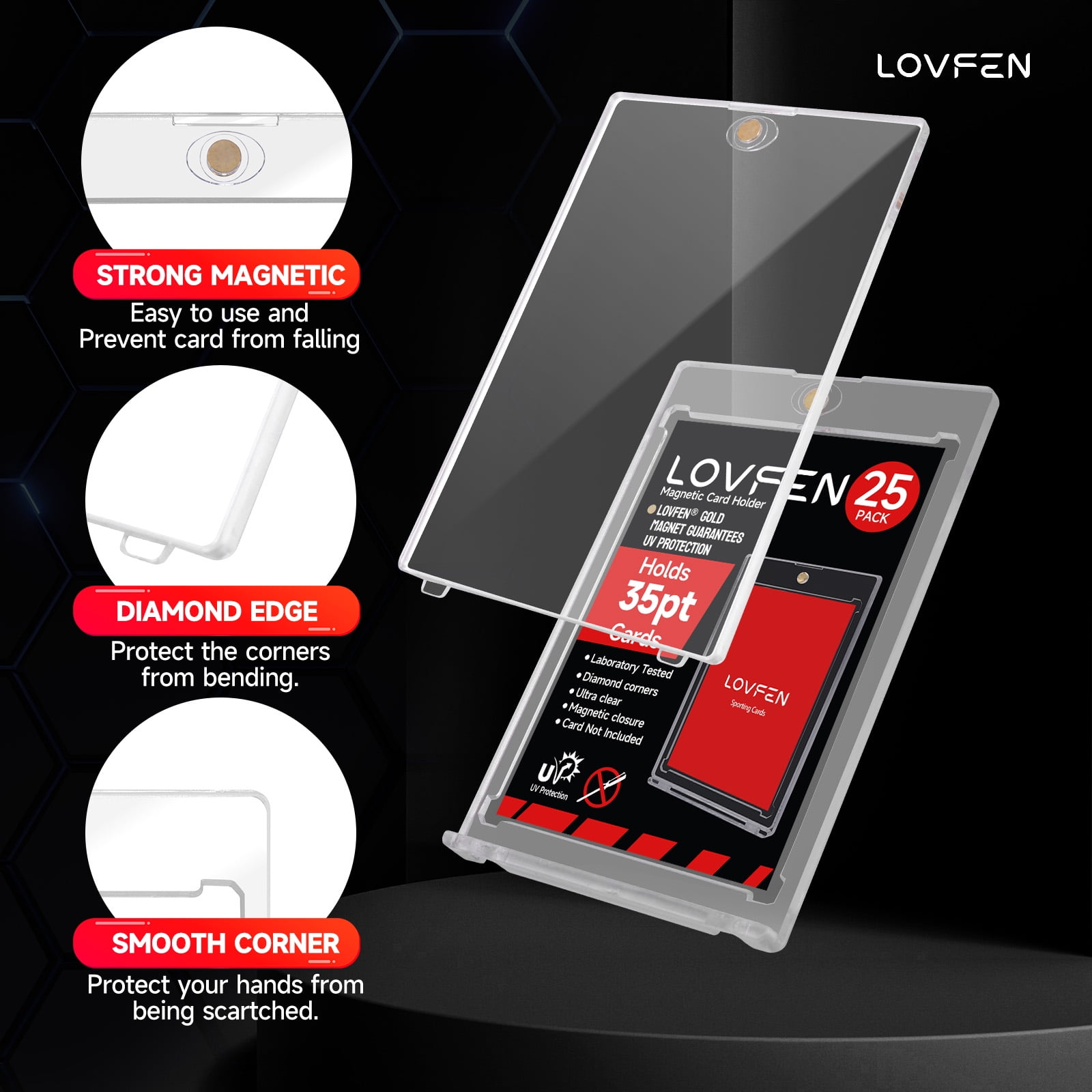 LOVFE 200ct Magnetic Card Holder for Trading Cards, 35pt One Touch Card Holder, Card Protectors Hard Plastic, Magnetic Card Case for Sports Card, Baseball Card Holders, Display Case for Standard Card