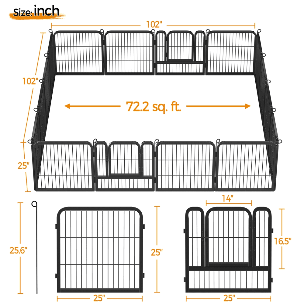 Alden Design 16 Panels Metal Heavy Duty Dog Playpen with Door, Black