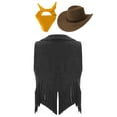 thumbnail image 3 of iiniim Girls Western Cowgirl Cowboy Outfit Kids Sleeveless Jacket Vest with Cowboy Hat Bandana Black&Yellow 16, 3 of 5