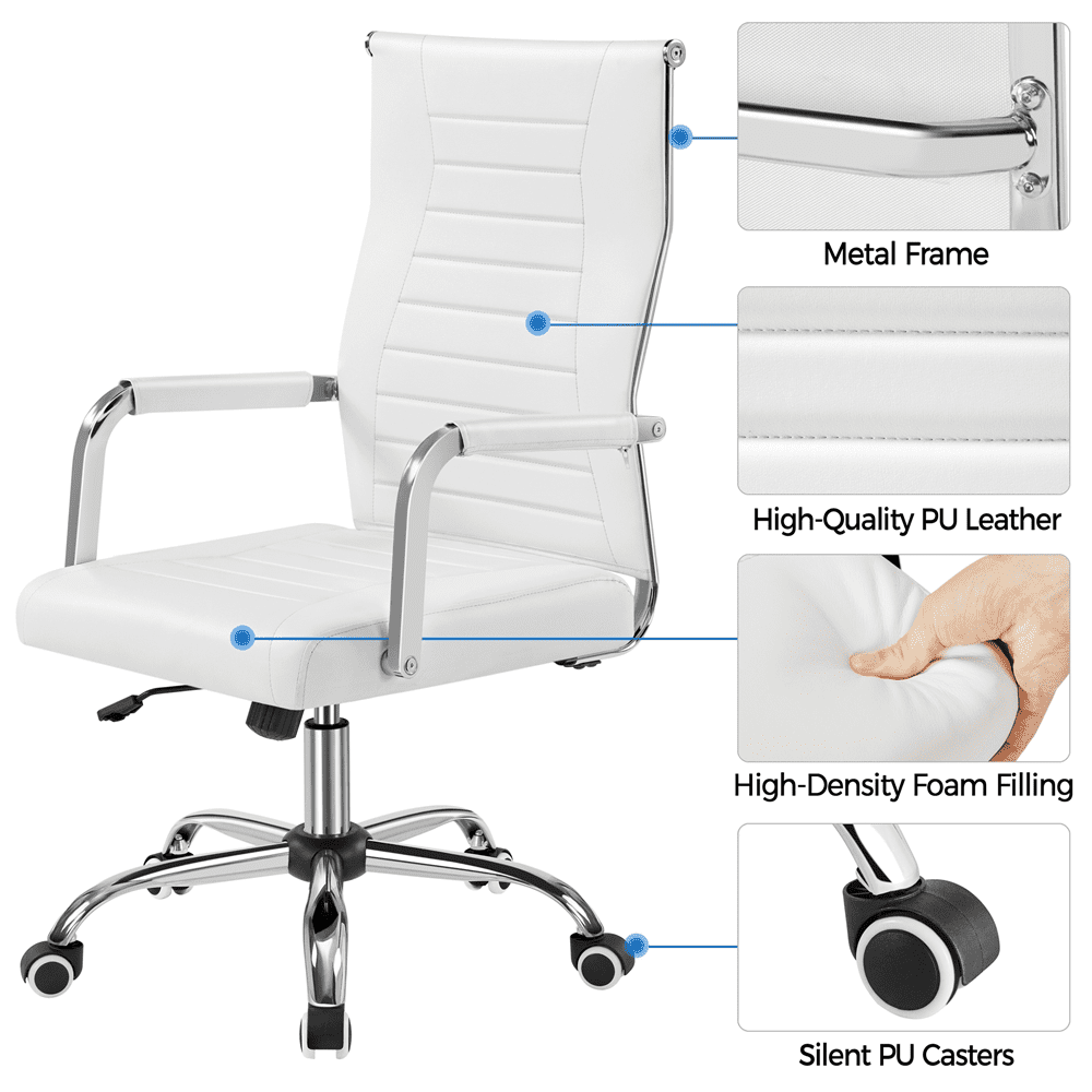 Alden Design Modern Adult Faux Leather Office Desk Chair with Mid-back for Home Office, White