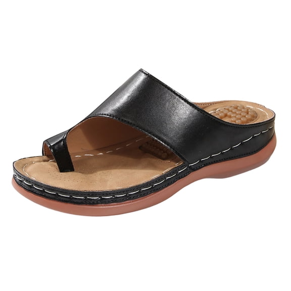 Orthopedic Wedge Sandals for Women Comfortable Dressy Ring Toe Beach Sandal Comfortable Platform Walking Shoes Black Size 9.5