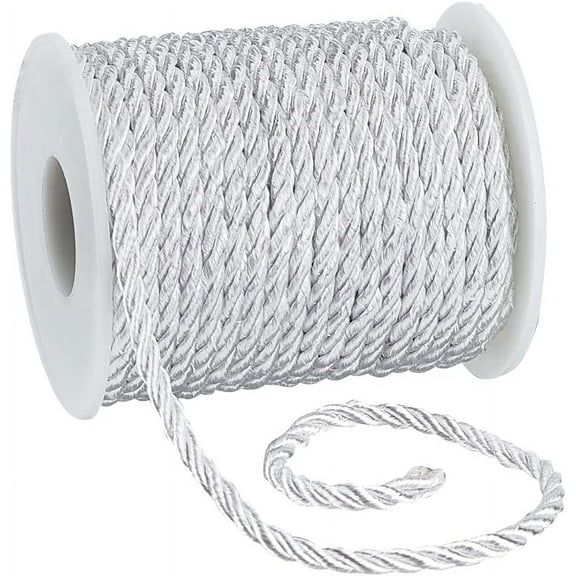 1roll PH 3mm 21.9 Yards White Twisted Cord 3 Layers Cord with Spool Decorative Twisted Satin Glitter Rope Cord for Crafts Home Decor Curtains Tie Graduation White