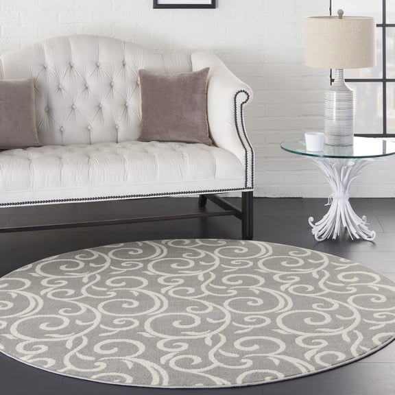 Nourison Grafix Floral Grey 5'3" x ROUND Area Rug, (5 Round)