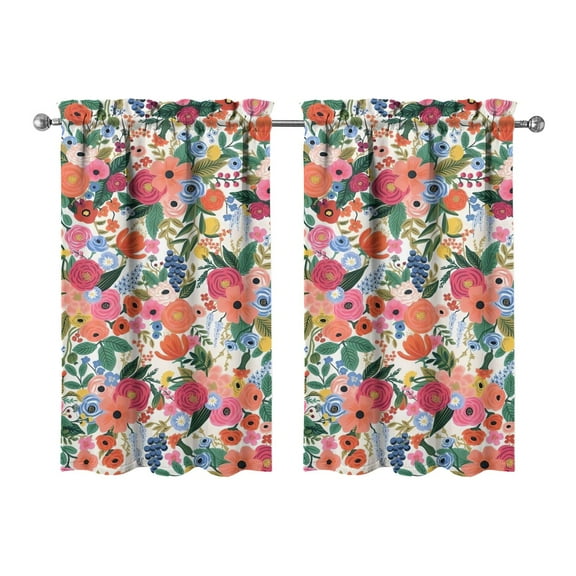 Aesthetic Floral Kitchen Curtains 2 Piece Set - 27.5x39 Inch Romantic Rose and Peony Design, Semi-Sheer Tier Curtains with Rod Pocket