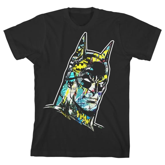 Batman Mask Graphic Trap Boy's Black T-shirt-Medium