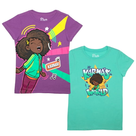 Karma's World Girls T-Shirts 2 Pack, Short Sleeve Tees 2 Pack for Girls (Sizes 4-16)