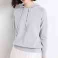 thumbnail image 3 of FAIWAD Womens Knitted Hoodie Sweater Loose Casual Long Sleeve Lightweight Drawstring Pullover Basic Comfy Sweatshirts, 3 of 9