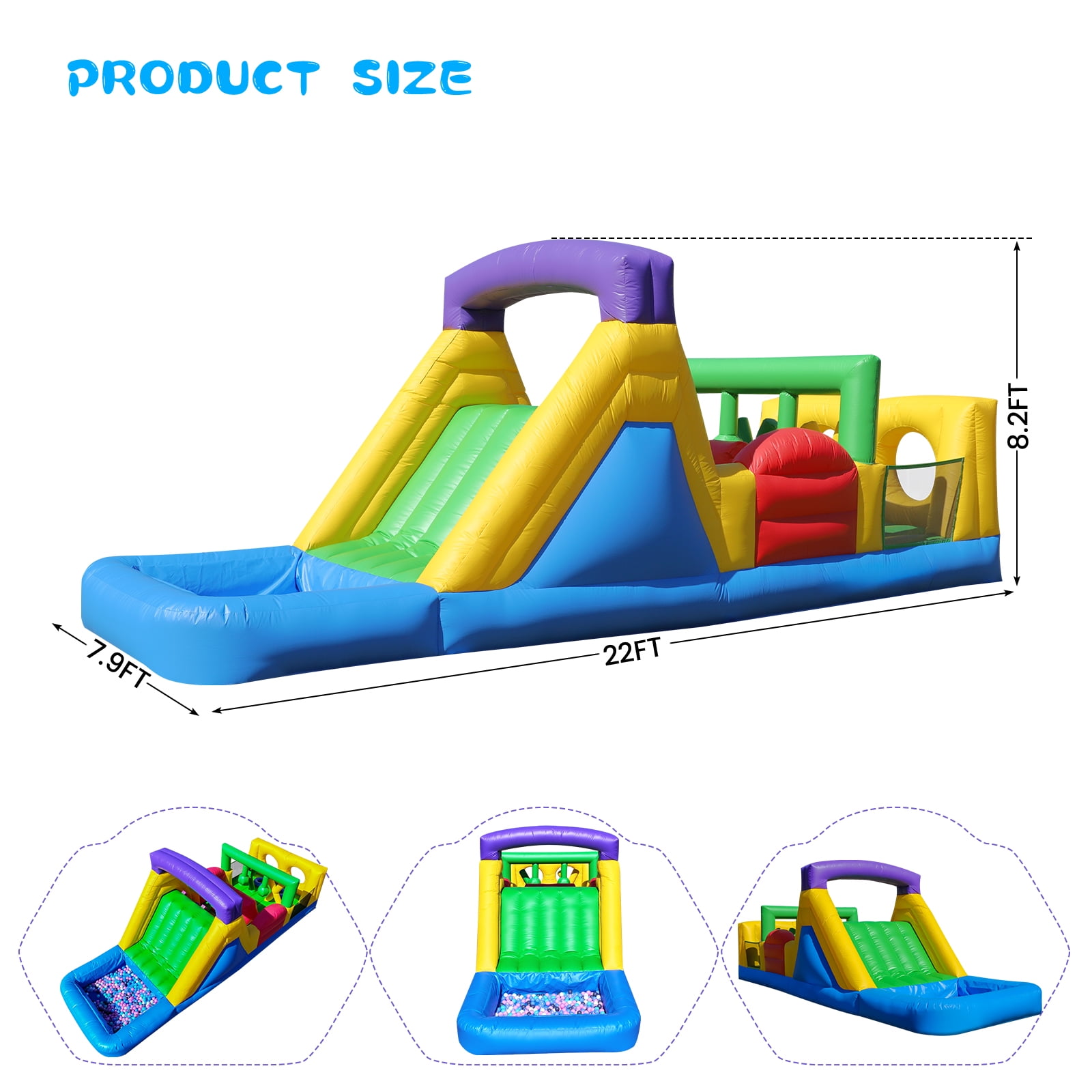 Relunch 22 ft Commercial PVC Inflatable Bounce House Obstacle Course with Water Slides & Blower for Kids Outdoor Party 22x8x8.2FT