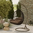 thumbnail image 2 of LeisureMod Hanging Swing Chair Two-Person Seater Egg Chair Brown Frame in Teardrop Design with Armrest Removable Zippered Washable Polyester Cushion Cover for Indoor and Patio Recluse Collection, 2 of 11