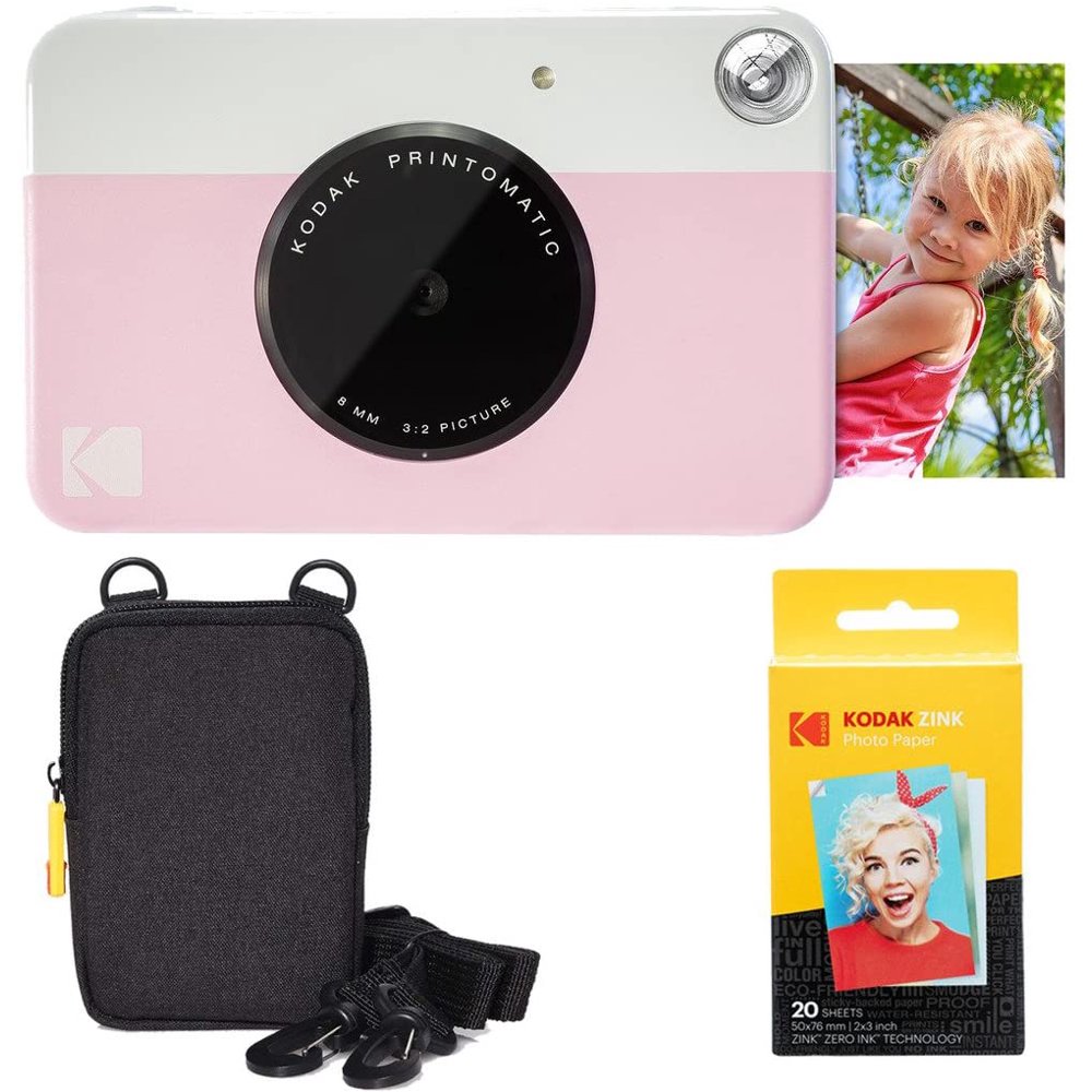 Kodak Printomatic Instant Camera (Pink) Basic Bundle + Zink Paper (20