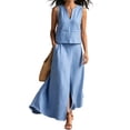 thumbnail image 2 of Summer Skirt Sets Women 2 Piece Outfits Sleeveless Top Elastic Waist Maxi Dress Sets with Pockets Blue L, 2 of 7