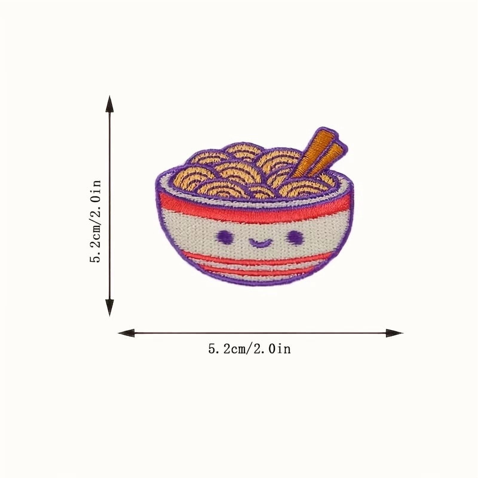 Set of 2 Noodle-Themed Iron-On Patches for Clothing, Embroidered Appliqués for Jackets, T-Shirts, Bags, and Hats