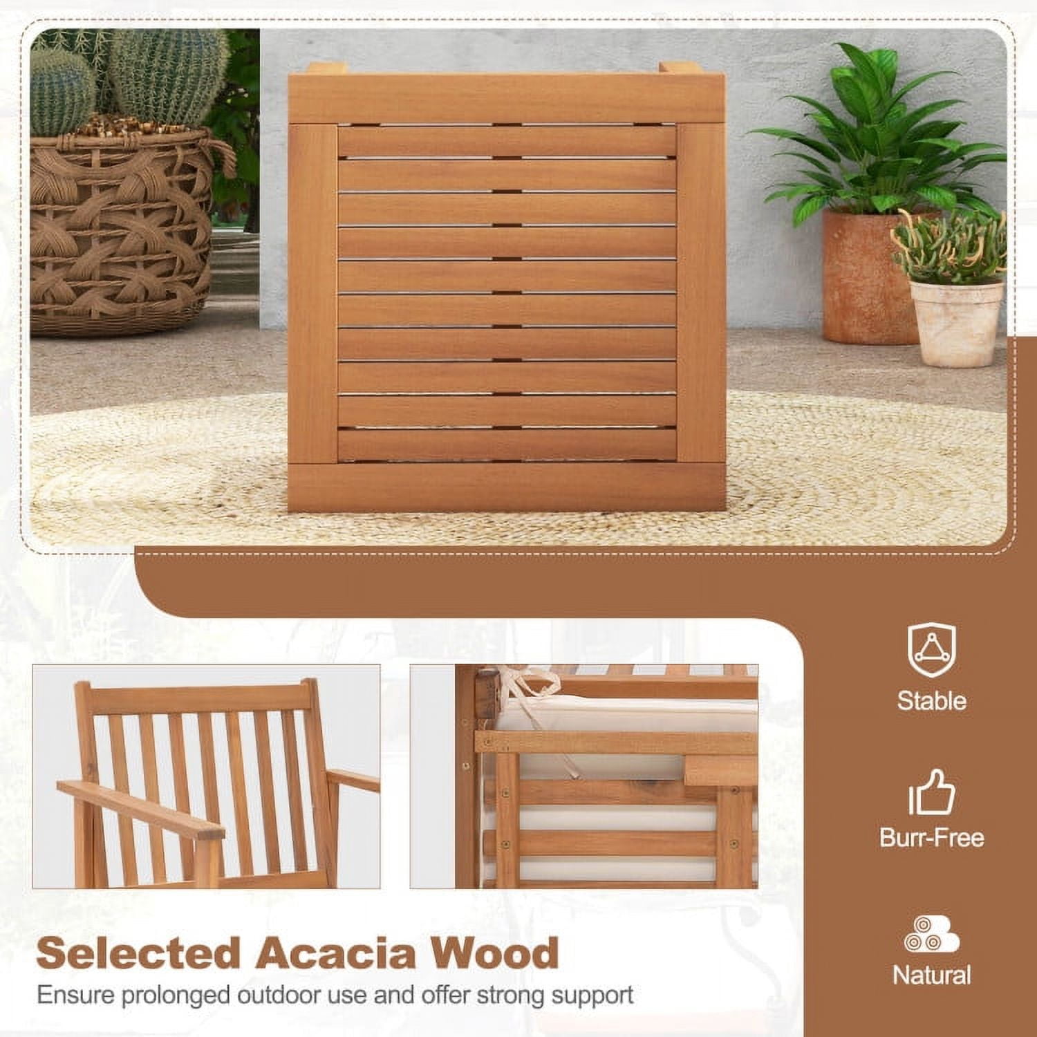 Aimee Lii 3 Pieces Patio Wood Furniture Set Acacia Wood Sofa Set with soft Cushions, Patio Furniture Sets, White Aimee Lii 3 Pieces Patio Wood Furniture Set Acacia Wood Sofa Set with soft Cushions, Patio Furniture Sets, White