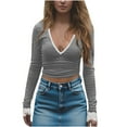 thumbnail image 6 of JUSLIO Womens Blouses Casual Solid Shirts Tops Fashion Long Sleeve V Neck Shirts Tops Gray M, 6 of 8