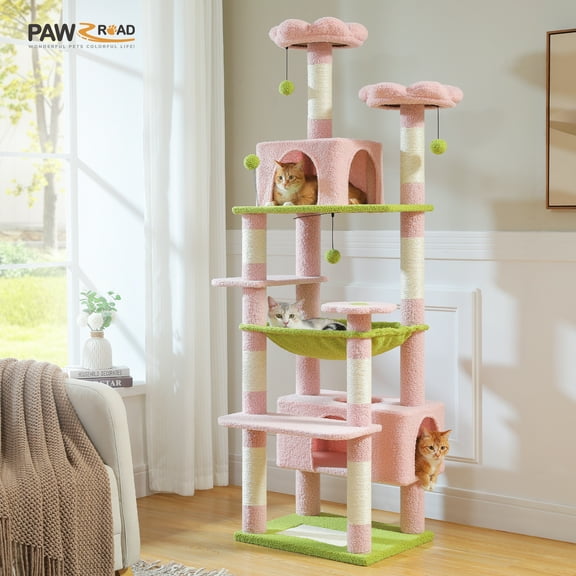PAWZ Road 73 inches Large Cat Tree Tower Multi-Level Cat Condo with Scratching Posts for indoor Cats,Pink