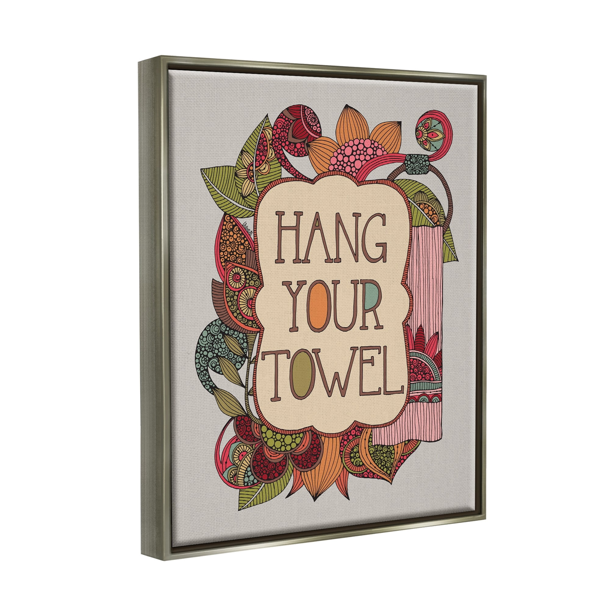 Stupell Industries Hang Your Towel Intricate Floral Mandala Shapes Graphic Art Luster Gray Floating Framed Canvas Print Wall Art, Design by Valentina Harper