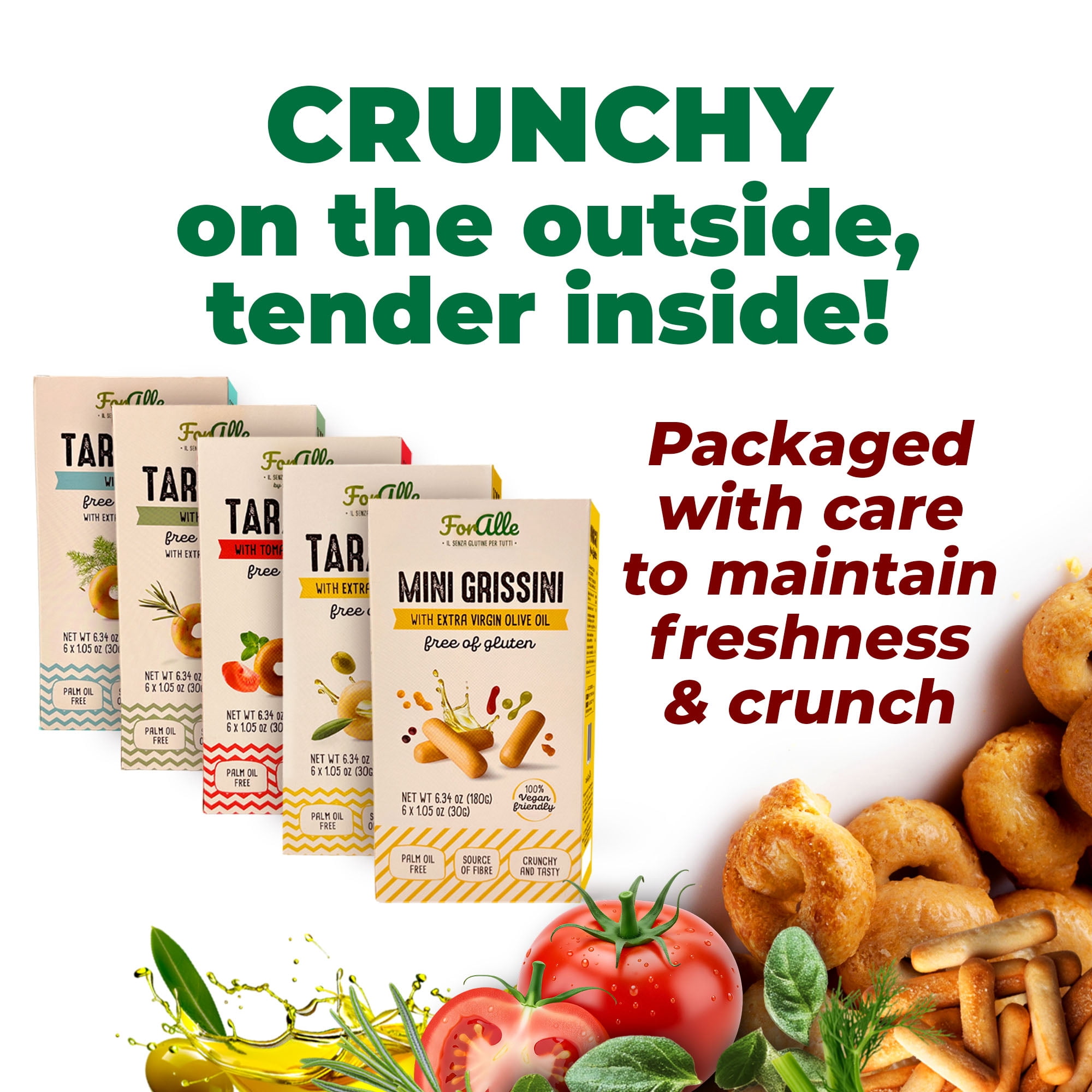 For Alle Gluten-Free Tarallini and Mini Grissini Bundle, Set of 5 – Traditional Italian Pugliese Snack with Extra Virgin Olive Oil, Fennel, Rosemary, Tomato and Oregano. Oven-Baked. Vegan