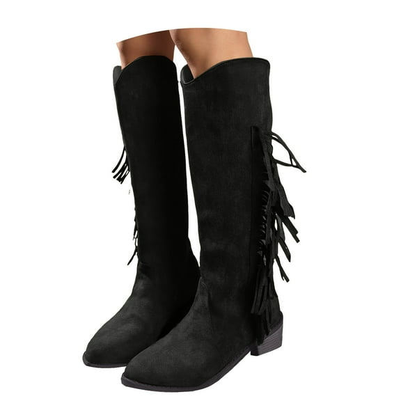 Oyedens Tassel Cowboy Boots for Women 2024 Casual Wide Calf Knee High Long Boots Cowgirl Riding Boots