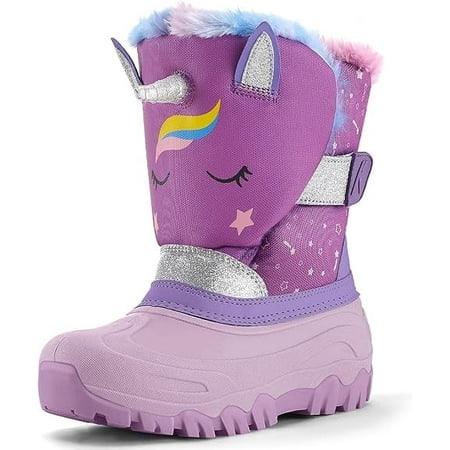 

Kushyshoo Girls Snow Boots with Faux Fur Lining Purple Unicorn Warm Winter Shoes for Kids Size 13