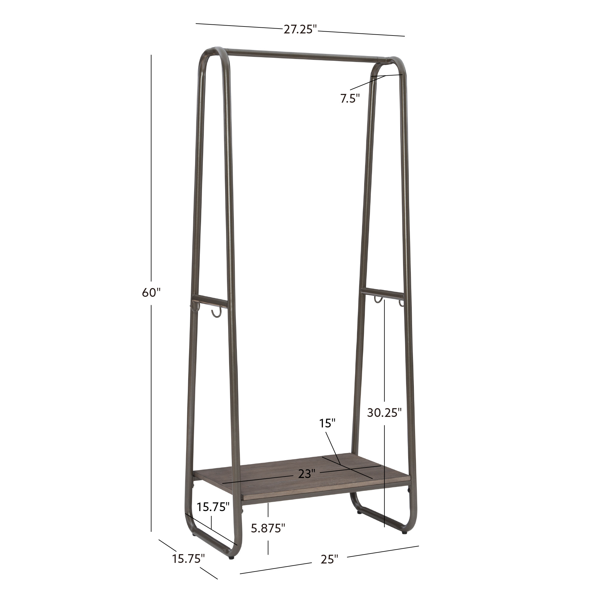 Linon Athania Kids Contemporary Clothing Rack Hall Tree with 4 Hooks and Shelf, Pewter