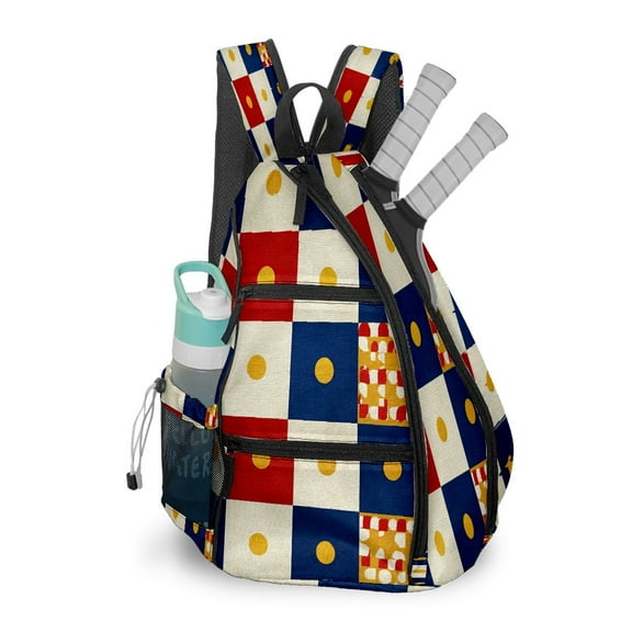 Pickleball Bag with Padded Back, Multicolor Checker Multi-Compartment Paddle Backpack, Lightweight Nylon Sports Bag for Men & Women