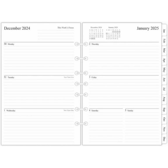 2025 Weekly & Monthly Planner Refill, 5-1/2" X 8-1/2", Runs From January 2025 To