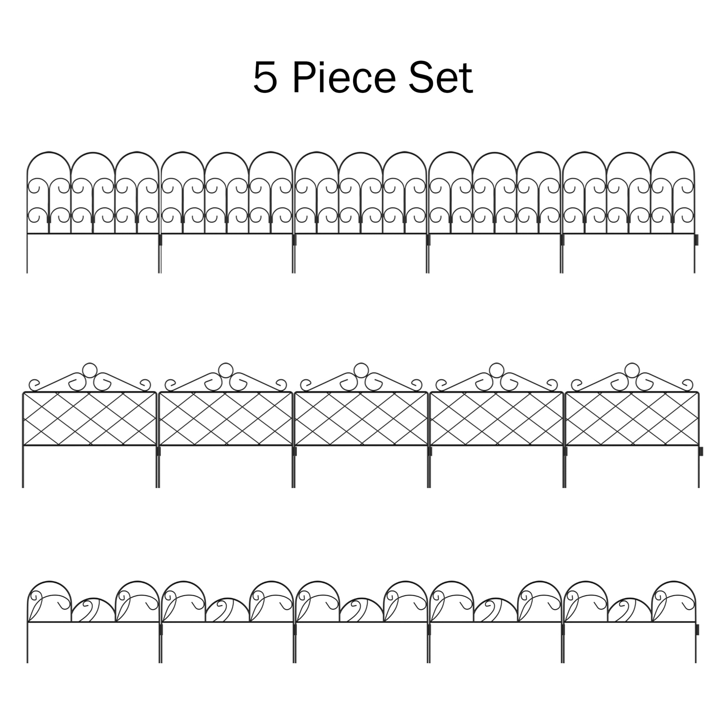 Pure Garden Set of 5 Decorative Interlocking Metal Garden Fencing (Black)