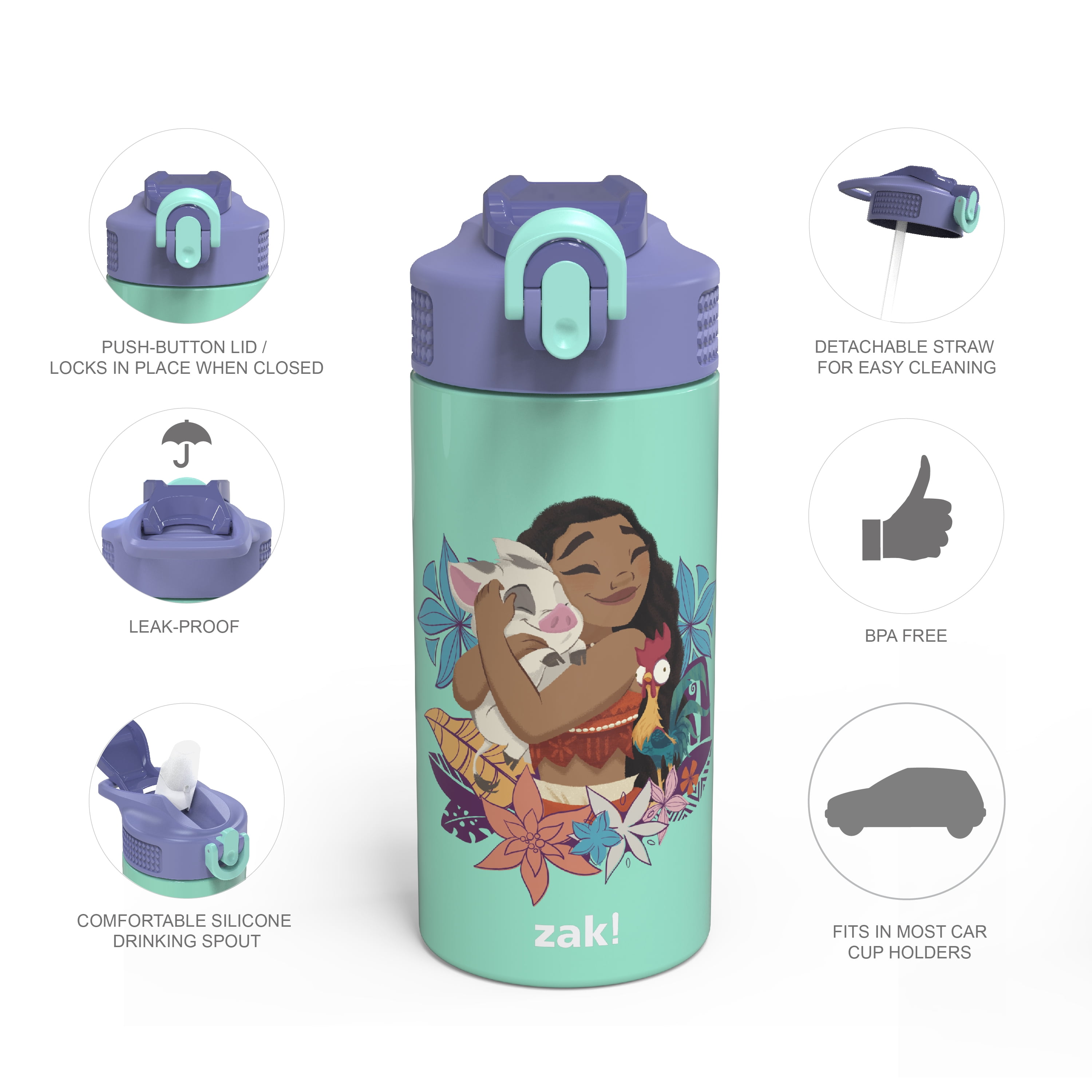 Zak Designs Disney Moana Kids Spout Cover and Built-in Carrying Loop Made  of Plastic, Leak-Proof Wat…See more Zak Designs Disney Moana Kids Spout