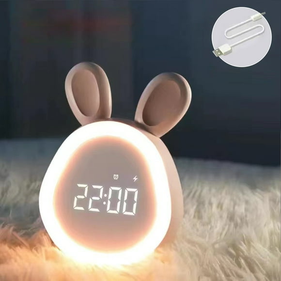 EastVita Enfants Mignon Lapin Alarm Clock avec Lumière de Nuit Gradation Progressive LED Numérique Alarm Clock pour les Garçons Filles